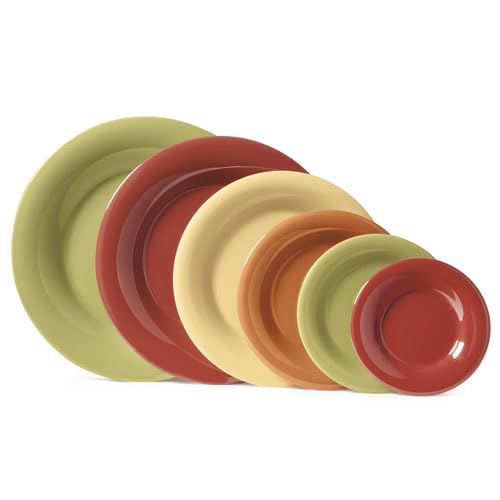 G.E.T. 10.5" Heavy-Duty Wide Rim Melamine Plastic Dinner Plate (Set of 12)