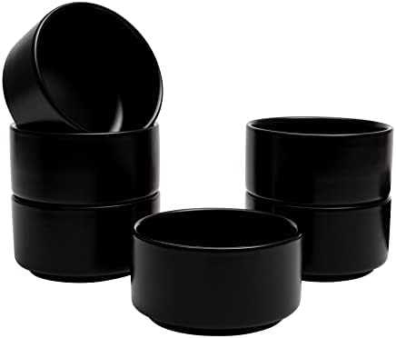 Vikko Modern Soup Bowls, Set of 6 Black Matte Porcelain Bowls, Large Size 22 oz Elegant Restaurant Style Soup Bowl Set, Microwave and Dishwasher Safe