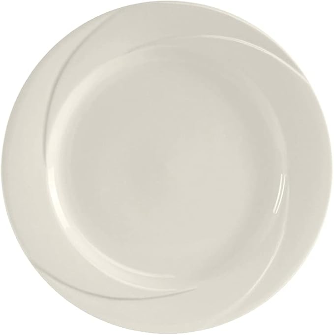Tuxton China ASU-005 Plate, 9" Diameter, Round, Wide Rim, Embossed Pattern, Microwave and Dishwasher Safe, Oven Proof, Fully Vitrified, Ceramic, AlumaTux, San Marino, Pearl White, Pack of 24
