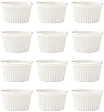 Vikko White Ramekin, Set of 12 Fine Porcelain Ramekins, Stackable 3 Inch Bowls, 3.5 Ounce Dips Dish, Dishwasher Safe