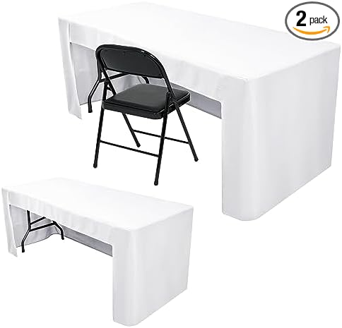 Nasitos 2 Pack White Fitted Table Cloth for 4 Feet Tables-Open Back Folding Christmas Table Cover Washable Table Cloth for Rectangular Table, Parties, Wedding, Banquet, Jewelry Shows, Craft Fair