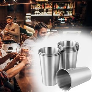 QWORK 16 Ounce Stainless Steel Pint Cups, 16 Pack 450ml 304 Steel Cup, Metal Drinking Glasses, Shatterproof Cup
