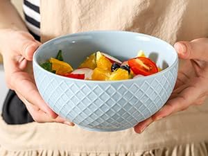 HASENSE Soup Bowls 26 OZ, Ceramic Bowls Set of 4 for Kitchen, Stoneware Porcelain Cereal Bowls for Soup, Cereal, Oatmeal, Fruit, Salad, Noodle and Rice, Microwave Dishwasher Safe,Blue