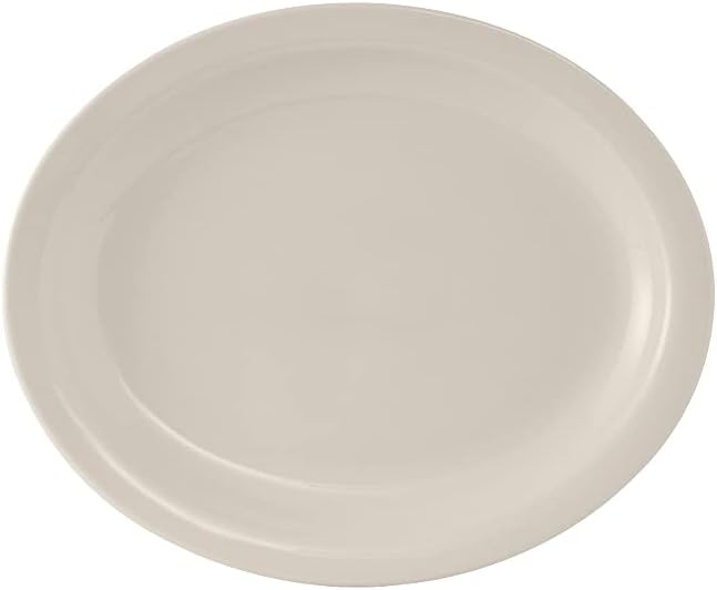 Tuxton China TNR-040 Platter, 7-1/8" x 5-3/4", Oval, Narrow Rim, Microwave and Dishwasher Safe, Oven Proof, Fully Vitrified, Ceramic, Nevada, American White/Eggshell, Pack of 36