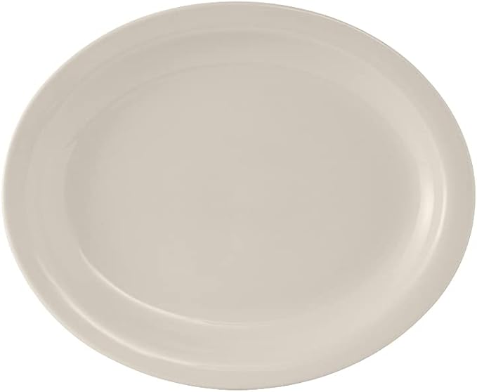 Tuxton China TNR-041 Platter, 8-1/2" x 6-7/8", Oval, Narrow Rim, Microwave and Dishwasher Safe, Oven Proof, Fully Vitrified, Ceramic, Nevada, American White/Eggshell, Pack of 36