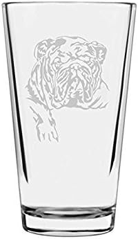 Bulldog Dog Themed Etched All Purpose 16oz Pint Glass