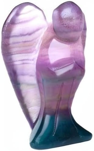 YATOJUZI 2" Fluorite Angel Decor Crystals Polished Natural Stone Sculpture Statue Home Room Office Desk Decoration Guardian Hand Carved Cute Figurines Energy Reiki Gifts for Women Men
