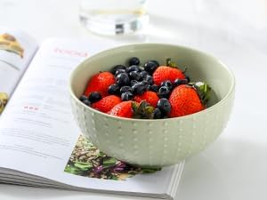HASENSE Cereal Bowls, 26oz Soup Bowls Set of 4, Embossed Stoneware Porcelain Cereal Bowls, Large Ceramic Soup Bowls for Cereal, Oatmeal, Fruit, Salad, Noodle, Microwave Dishwasher Safe, Green