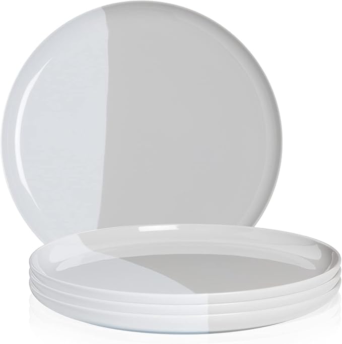 Thomas Fuchs Creative 1/2 & 1/2 Melamine Side Plates Set of 4, Chip and Break-Resistant, Durable Salad Plates, Kid-Friendly Dessert Plates for Indoor and Outdoor, Dishwasher Safe, Silver/Gray