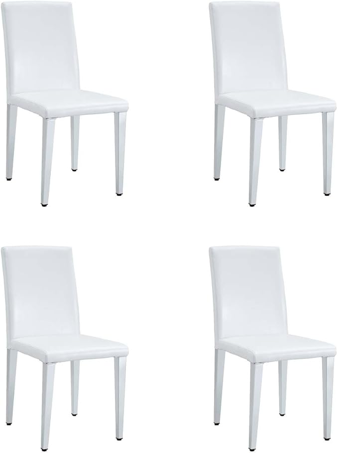 White Dining Chairs Set of 4,Faux Leather with Chrome Plate Metal Legs,Armless Kitchen Room Chairs Set of 4,Max Load 300 Lbs,High Back Modern Design for Home Kitchen Living Room Bedroom