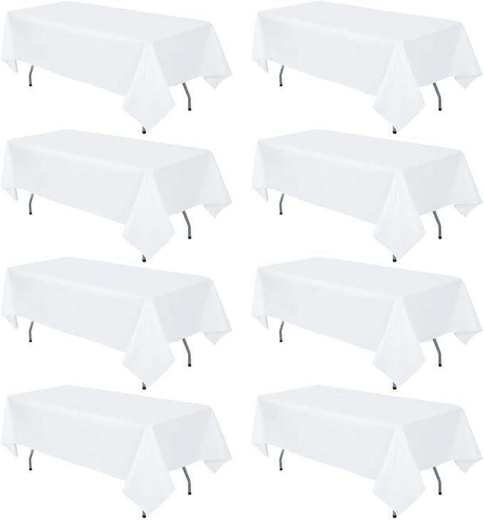 8 Pack White Tablecloth 60 x 102 Inch Rectangular Table Cloth for 6 Foot Rectangle Tables, Wrinkle Resistant Washable Polyester Fabric Table Covers for Wedding Party Banquet Buffet and Camping