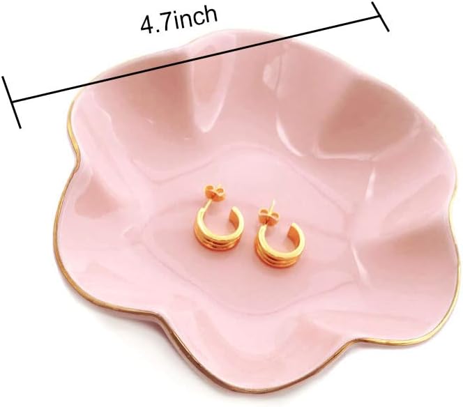 HANKOR 4.7 inch Small Ring Dish, Ceramic Jewelry Holder Tray, Pink Catch All Trinket Bowl for Keys Rings Earrings