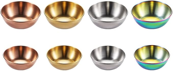 12 Pack Stainless Steel Sauce Dishes, Rose Gold Mini Saucers Bowl Round Seasoning Dishes Sushi Dipping Bowl Appetizer Plates, 3.15inch