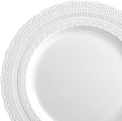 " OCCASIONS " 80 Plates Pack,(40 Guests) Extra Heavyweight Vintage Wedding Disposable/Reusable Plastic Plates 40 x 11'' Dinner + 40 x 8.25'' Salad/Dessert Plate (Chateau White)