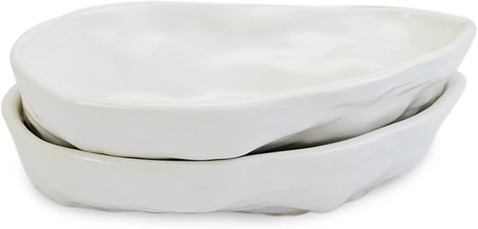 RoRo Handmade Ceramic Stoneware Oyster-Inspired Glossy White Canape Plates, 5.5 Inch | Perfect for Sushi, Tapas, Bruschetta & Appetizers Set of 2