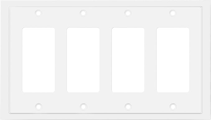 Henne Bery Modern Edge Decorative Wall Plate Switch Plate Outlet Cover, Durable Solid Zinc Alloy (Quad Decorator, White)