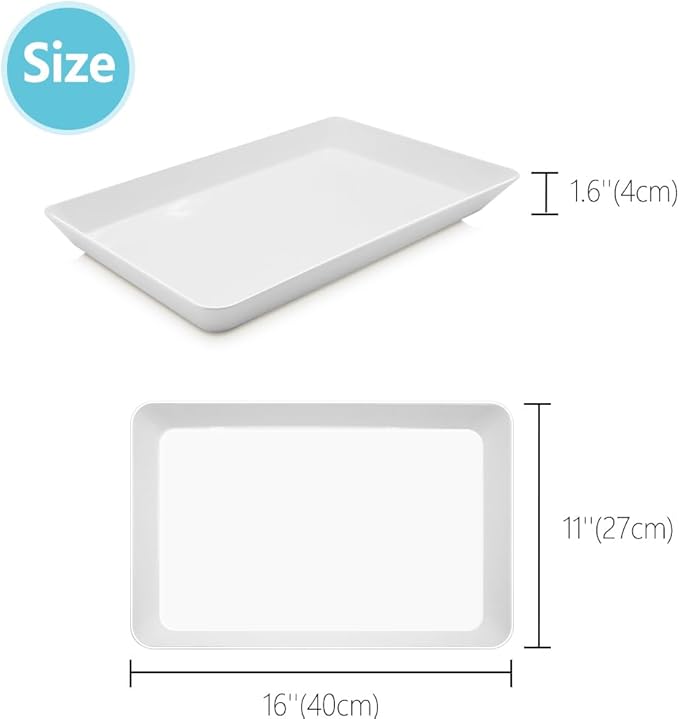 Serving Tray Platter, 5 Pcs Food Tray for Veggie Fruit Snack Dessert Cookie Cheese, Food Trays for Party Supplies Display, Plastic Platters for Serving Food, Large White Trays, BPA Free