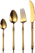 Gold Silverware Set for 6 Premium 18/10 Stainless Steel Flatware Set 24 Piece Include Knives Forks and Spoons Cutlery Utensils Light Luxury Vintage Style for Home Kitchen Christmas Restaurant