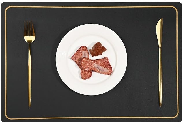 PU Leather Placemats Set of 4 - Waterproof Heat Resistant Dining Table Mats - Minimalist Non-Slip Coasters for Plates & Bowls 18x12 Inches (Black)