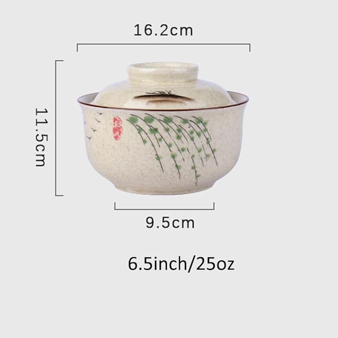 6.5 inch Retro Ceramic Ramen Bowl with Lid,Japanese Style Personalized Dinnerware For Noodle Rice Porridge Soup Fruit Sala (6.5inch, F)
