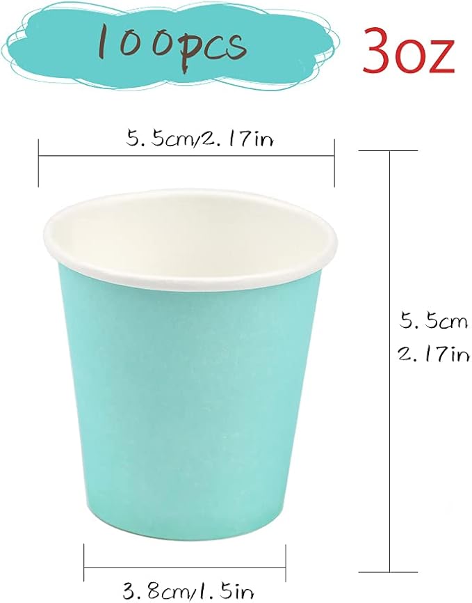 Wuadua 100 Pack 3 oz Blue Espresso Paper Cups - Sturdy and Leak-Proof for Parties, Events, Office, Home Use Disposable Mouthwash Cups - Ideal for Hot/Cold Drinks, Smooth Rim Design, Eco-Friendly