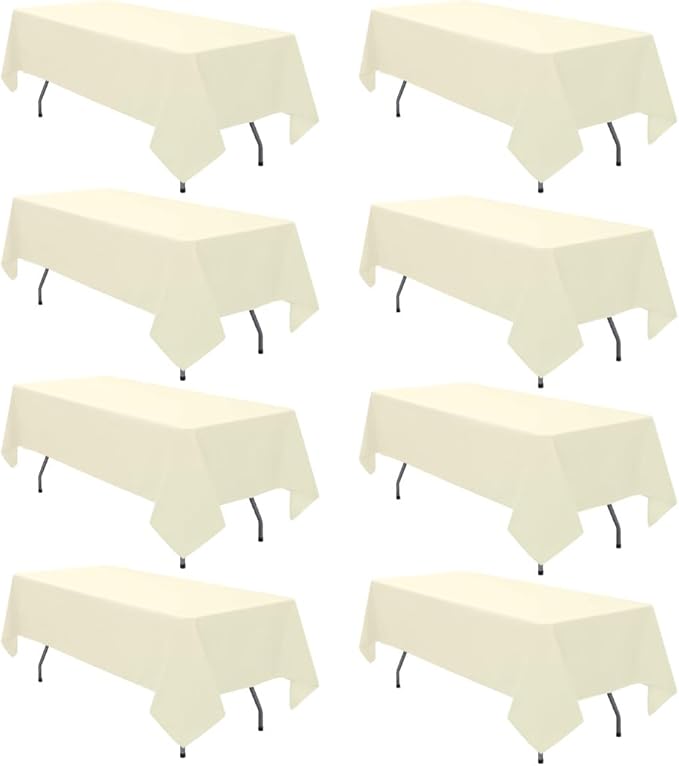 8 Pack Beige Tablecloth 60 x 102 Inch Rectangular Table Cloth for 6 Foot Rectangle Tables, Wrinkle Resistant Washable Polyester Fabric Table Covers for Wedding Party Banquet Buffet and Camping
