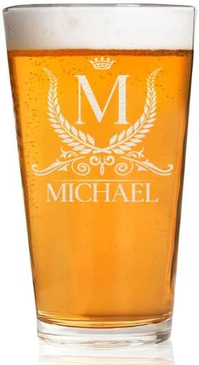 Personalized 16oz Beer Glass, Engraved Monogram Pint Glass, Birthday, Chrismas Gifts for Him, Groomsmen Gift Idea, Groomsman Beer Mug, Best Man Gift