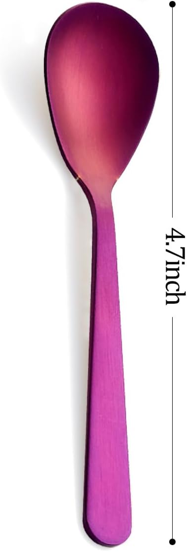 Matte Purple Demitasse Espresso Mini Teaspoons and Sugar Spoons, Stainless Steel Satin Finish, 4.7-inch, Set of 6