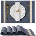 Leetaltree Luxury Dark Blue Placemats with Gold Stripes Placemats Set of 6 - Waterproof Washable for Wedding, Anniversary, Daily Use - Sparkling Table Decor - Hand-Cut