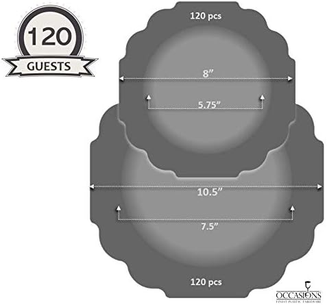 " OCCASIONS " 240 Plates Pack (120 Guests) Heavyweight Wedding Party Disposable Plastic Plates Set -120 x 10.5'' Dinner + 120 x 8'' Salad/Dessert Plate (Imperial Aqua/Gold)