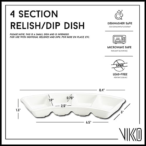 Vikko Serving Tray, 4 Section Porcelain Circular Serving Platter, Pack of 4, 8.4 Inch Small White Serving Dish for Entertaining, Condiments, Candies, Charcuterie, Snack