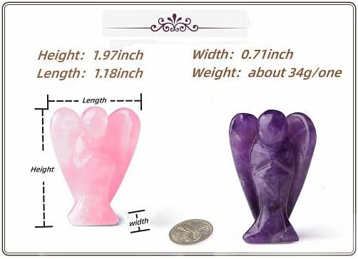 YATOJUZI 2" Amethyst Rose Quartz 2Pcs Angel Decor Crystal Cute Polished Natural Stone Hand-Carved Sculpture Statue Figurines Gemstone Hippie Home Room Office Desk Gifts for Women Men