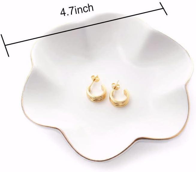 HANKOR 4.7 inch Small Ring Dish, Ceramic Jewelry Holder Tray, White Catch All Trinket Bowl for Keys Rings Earrings