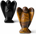 YATOJUZI 2" Black Obsidian Tigers Eye 2Pcs Angel Decor Crystal Cute Polished Natural Stone Hand-Carved Sculpture Statue Figurines Gemstone Hippie Home Room Office Desk Gifts for Women Men