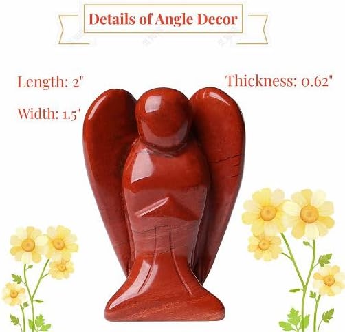YATOJUZI 2" Red Jasper Angel Decor Crystals Polished Natural Stone Sculpture Statue Home Room Office Desk Decoration Guardian Hand Carved Cute Figurines Energy Reiki Gifts for Women Men