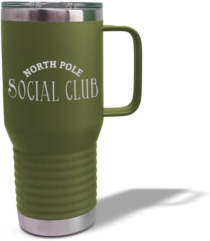 Speedy Pros Tumbler Cups with Straw North Pole Social Club Christmas Xmas Coffee Tumbler with Lid Personalized Insulated Travel Mugs Engraved Stainless-Steel 20 Oz Forest Green Design Only