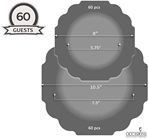 " OCCASIONS " 120 Plates Pack,(60 Guests) Heavyweight Wedding Party Disposable Plastic Plates -60 x 10.5'' Dinner + 60 x 8'' Salad/Dessert Plate (Imperial Aqua/Gold))