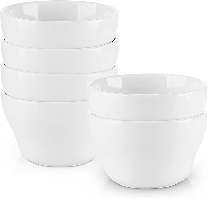 Selamica Ceramic Small Bowls Dessert Bowls 8oz Bouillon Cups for Dessert Soup Dipping Sauce Coffee Cupping Microwave and Dishwasher Safe- Set of 6(White)