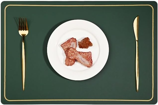 PU Leather Placemats Set of 4 - Waterproof Heat Resistant Dining Table Mats - Minimalist Non-Slip Coasters for Plates & Bowls 18x12 Inches (Green)