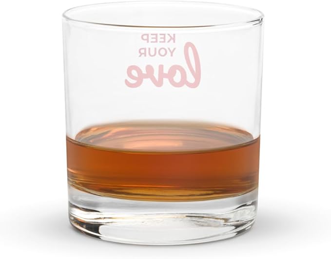 Rocks Glass with “Keep Your Love” Design – Premium Whiskey Glass for Cocktails, Bourbon, and Spirits