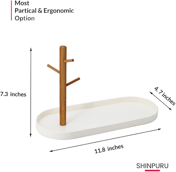 Shinpuru Key Tray & Key Bowl, Jewelry Tray with Wood 3-Tier Hanging Organizer - Multi-Functional Entryway Tray, Perfect for Key Bowl, Ring Holder, Jewelry Dish Organize (White Oval)