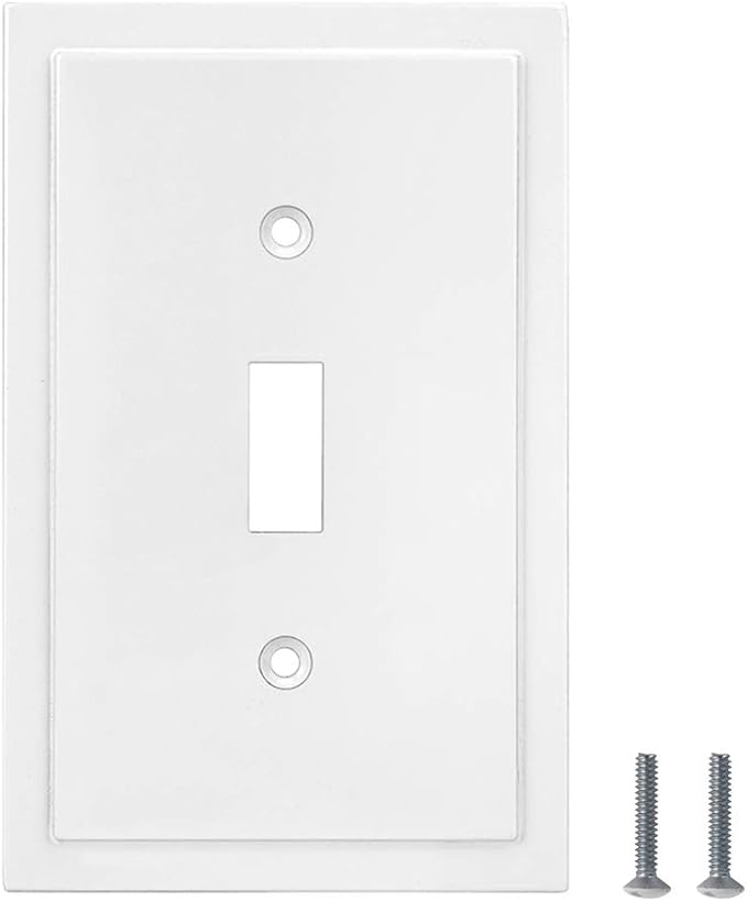 Henne Bery Modern Edge Decorative Wall Plate Switch Plate Outlet Cover, Durable Solid Zinc Alloy (Single Toggle 2PK, White)