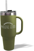 Speedy Pros Tumbler Cups with Straw North Pole Social Club Christmas Xmas Coffee Tumbler with Lid Personalized Insulated Travel Mugs Engraved Stainless-Steel 40 Oz Forest Green Design Only