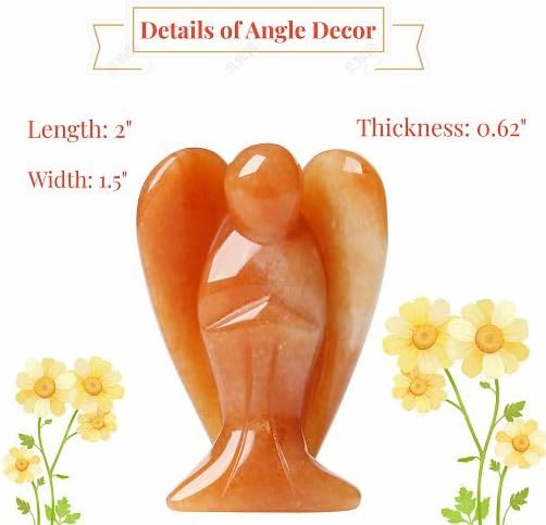 YATOJUZI 2" Red Aventurine Angel Decors Natural Healing Crystals Polished Carved Gemstones Stones Hand Guardian Cute Sculpture Statue Reiki Energy Figurines Home Room Office Desk Decor Gifts for Women