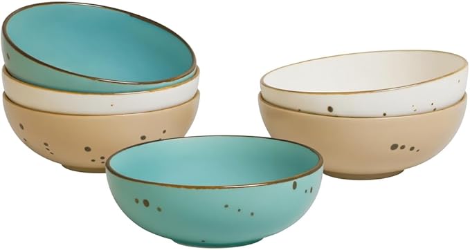 Esfour Round Porcelain Bowls - 20 Ounce - Set of 6 - Microwave, Oven, Dishwasher-Safe, Scratch Resistant, Porcelain Durable Small Dishes Bowls for Cereal, Salad, Pasta, Soup Dessert - Assorted Natural
