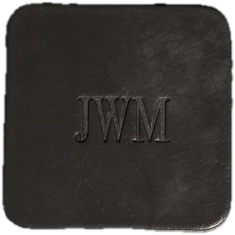 Ox & Pine Personalized Leather Coaster - Sold Individually or in Sets of 4 - Customize Inscription - 100% Full-Grain Leather – 4" Round or 4" Square (Square, Black, 1 Individual Coaster)