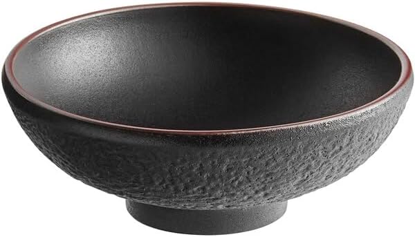 Heika Matte Black Stoneware Bowl, 35 oz, Textured with Iridescent Banded Rim, Dishwasher and Microwave Safe, 8 Inch Diameter, 12 per Case