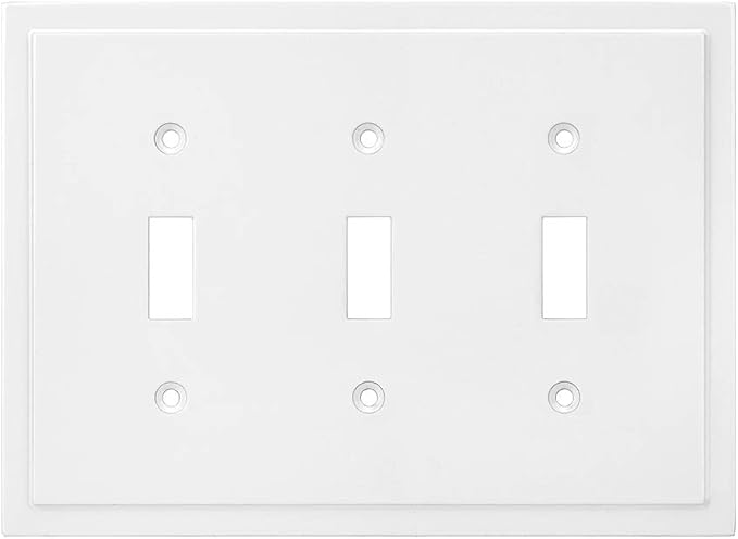 Henne Bery Modern Edge Decorative Wall Plate Switch Plate Outlet Cover, Durable Solid Zinc Alloy (Triple Toggle, White)