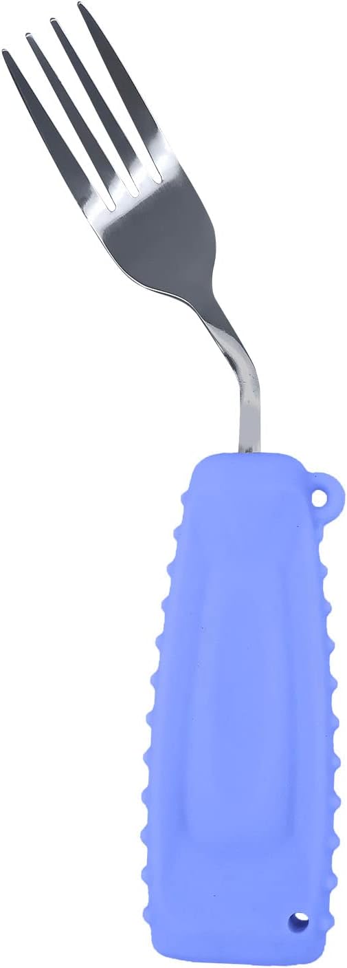 Adaptive Weighted Silverware Utensils Angled Fork for Hand Tremors Parkinsons,Weighted Utensils with Non-Slip Easy Grip Handles for Independent Eating(Right Hand,Purple,Pack of 1)