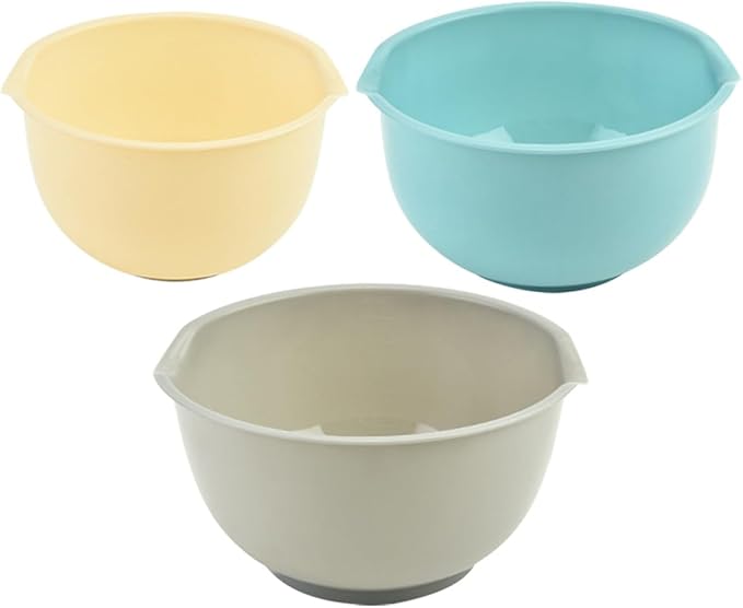 BESPORTBLE 3pcs Mixing Bowls Set for Kitchen Multi-Function Stackable Salad and Noodle Bowls Sturdy Food-Grade Plastic for Daily Use and Entertaining Random Color